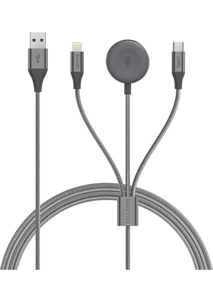 Cellairis Saat Şarjlı Premium Naylon 3'ü 1 Arada Kablo 1.5m - Gri modelleri