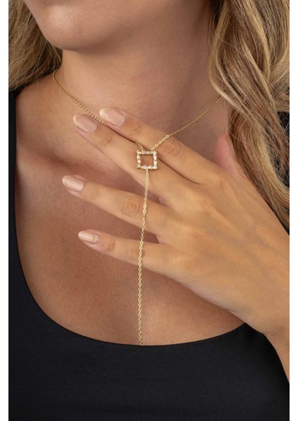 Baget Taşlı Kare Y Model Altın Kaplama Kadın Çelik Kolye fiyatları