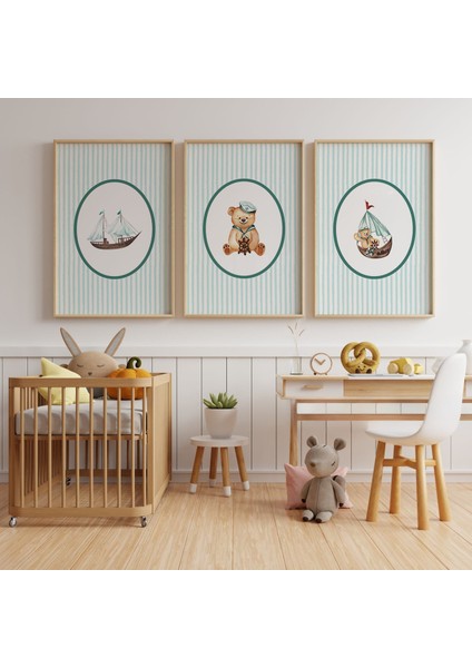 (Çerçevesiz) Teddy Ayıcık Desenli Bebek Odası 3lü Poster Seti fiyatları