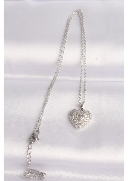 316L Çelik Zincir Gümüş Renk Zirkon Taşlı Kalp Kolye TG27BKO8623 fiyatları