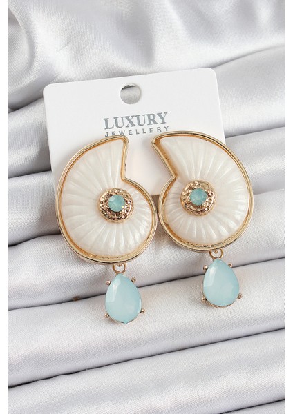 Pirinç Sedef Deniz Kabuğu Figürlü Zirkon Taşlı Gold Renk Kadın Küpe TG27BKP10739