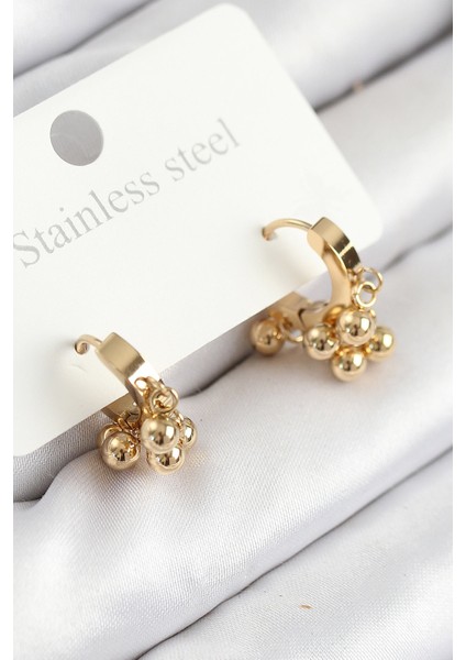 316L Çelik Boncuklu Halka Model Gold Renk Kadın Küpe TG27BKP11214