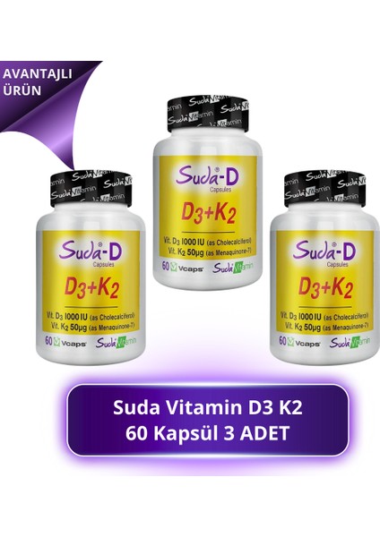 Vitamin D3 K2 60 Kapsül 3 Adet