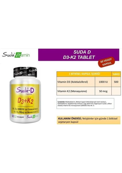 Vitamin D3 K2 60 Kapsül 3 Adet fiyatları