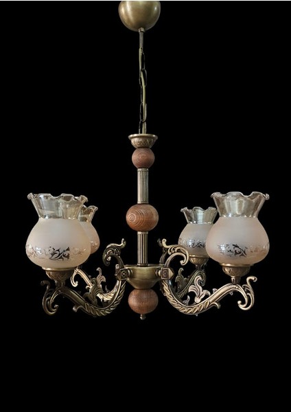 Dört Kollu Doğal Ahşaplı Elbe Eskitme Zamak Metal Avize Mat Bal Rengi Camlı fiyatları