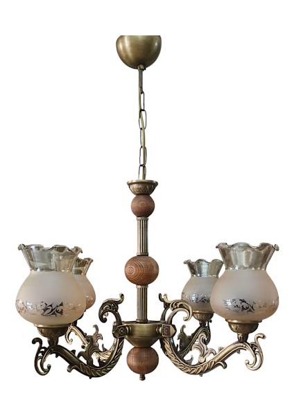 Dört Kollu Doğal Ahşaplı Elbe Eskitme Zamak Metal Avize Mat Bal Rengi Camlı fırsatları