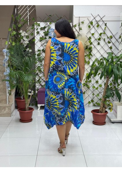 BD13304 Viskon Kolsuz Bodrum Batikli Elbise fiyatları