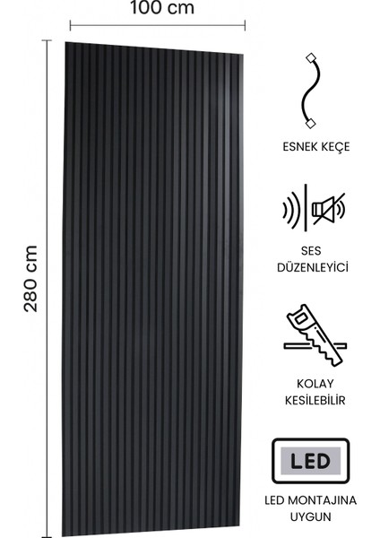 Akustik Duvar Paneli Siyah 100X280 fiyatları
