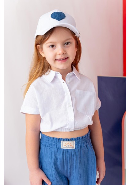 Kız Çocuk Beli Lastikli Gömlek - Beyaz