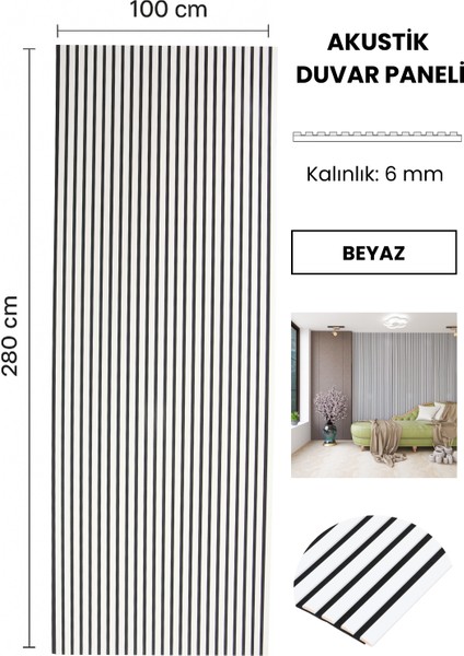 Akustik Duvar Paneli Beyaz 100X280