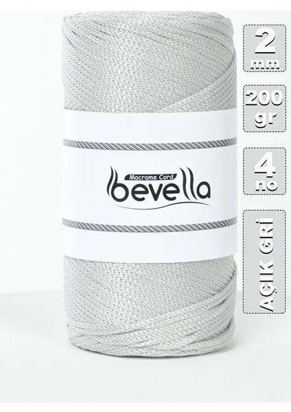 2 mm - 200 gr Polyester Açık Gri Makrome Ipi Polyester Makrome Ip Supla Ip ve Çanta Ipliği
