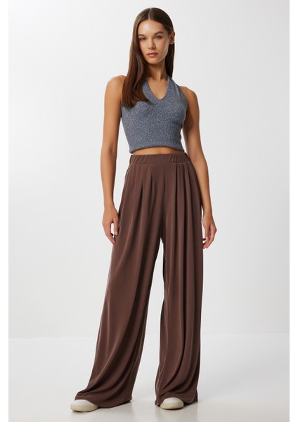 Geniş Paça Dökümlü Modal Pantolon LUB0208 Kahverengi fiyatları