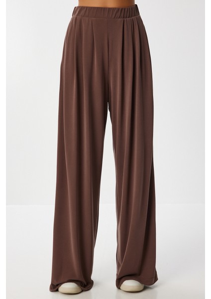Geniş Paça Dökümlü Modal Pantolon LUB0208 Kahverengi modelleri
