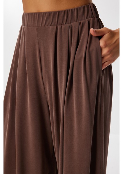 Geniş Paça Dökümlü Modal Pantolon LUB0208 Kahverengi fırsatları