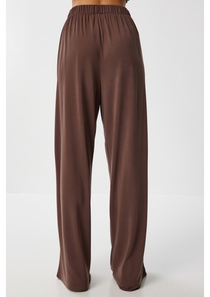 Geniş Paça Dökümlü Modal Pantolon LUB0208 Kahverengi indirimleri