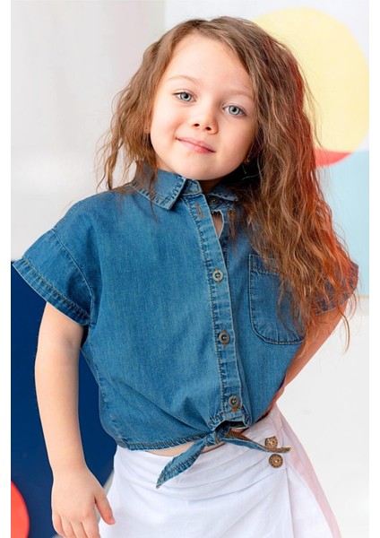 Kız Çocuk Denim Kısa Gömlek - Indigo