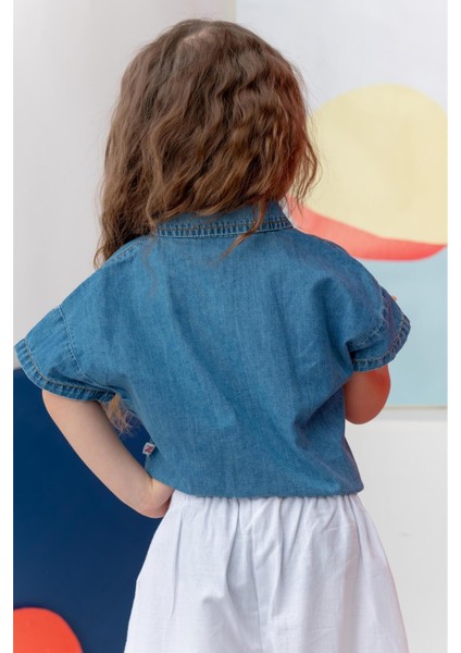 Kız Çocuk Denim Kısa Gömlek - Indigo fiyatları