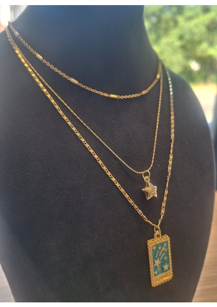 Altın Renkli 3’lü Çelik Kolye Seti – Yıldız ve Gece Manzaralı Minimal Tasarım modelleri