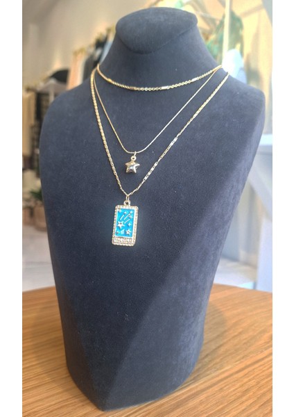 Altın Renkli 3’lü Çelik Kolye Seti – Yıldız ve Gece Manzaralı Minimal Tasarım fırsatları