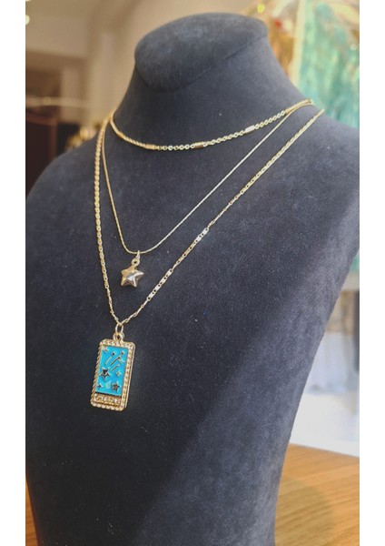 Altın Renkli 3’lü Çelik Kolye Seti – Yıldız ve Gece Manzaralı Minimal Tasarım indirimleri