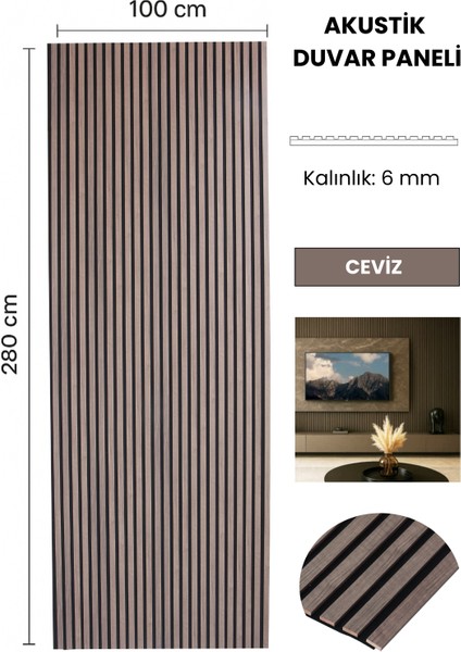 Akustik Duvar Paneli Ceviz 100X280