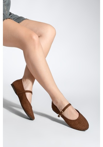 Kadın Desenli Bantlı Günlük Babet Afira Kahve Süet fırsatları