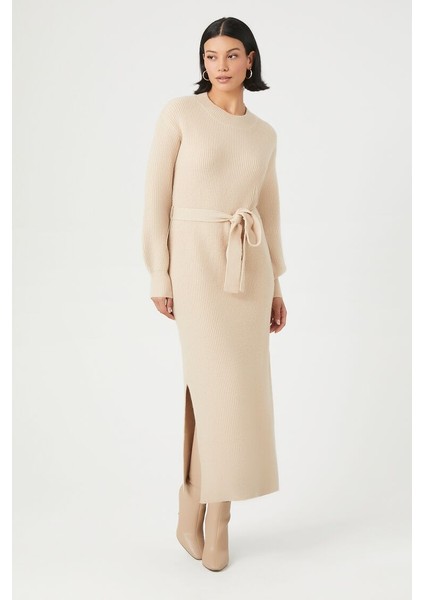 Bağlama Detaylı Midi Triko Elbise