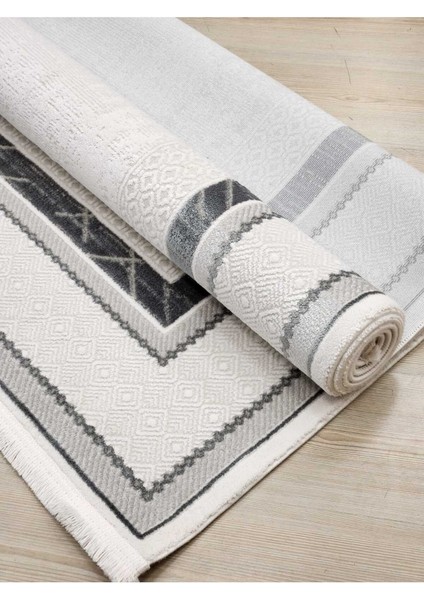 Bloom BM05 Gri Krem Akrilik Üst Kalite Salon Halısı Avangard Modern Çerçeve Desen