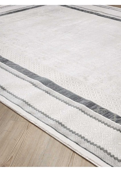 Bloom BM05 Gri Krem Akrilik Üst Kalite Salon Halısı Avangard Modern Çerçeve Desen
