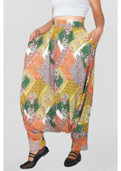 Viskon Kumaş Çift Cepli Bohem Tarzı Kadın Şalvar