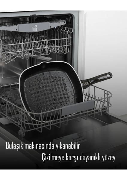 28 cm Siyah Granit Grill Tava | Yapışmaz Yüzey | Kare Izgara Tava modelleri