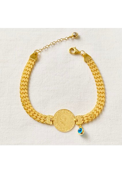 Üç Sıra Pullu Zincirli 22 Ayar Ceyrekli Bileklik fırsatları