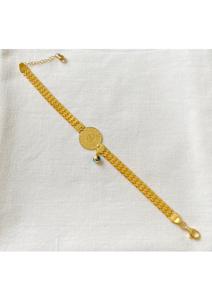 Üç Sıra Pullu Zincirli 22 Ayar Ceyrekli Bileklik indirimleri