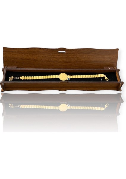 Üç Sıra Pullu Zincirli 22 Ayar Ceyrekli Bileklik