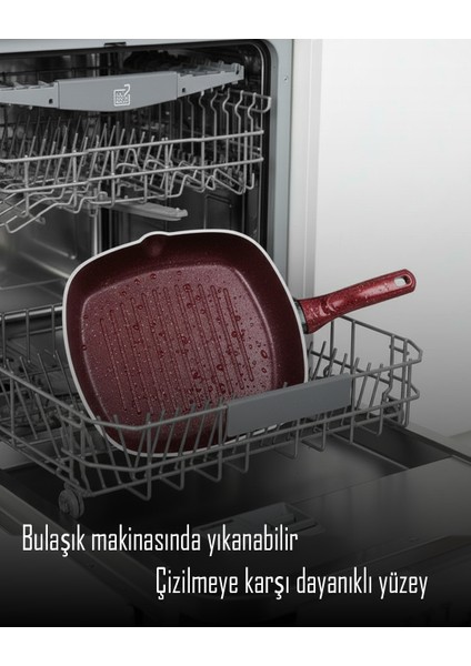 28 cm Kırmızı Granit Grill Tava | Yapışmaz Yüzey | Kare Izgara Tava modelleri