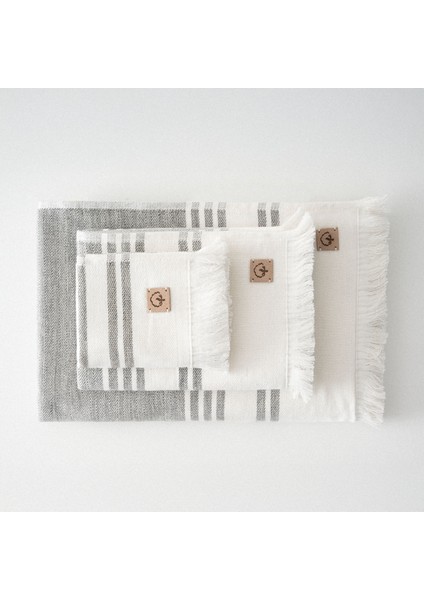 Erva 3'lü Havlu Seti Organik Pamuk Keten Melanj Antrasit