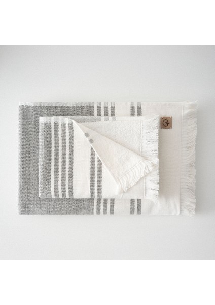 Erva 3'lü Havlu Seti Organik Pamuk Keten Melanj Antrasit