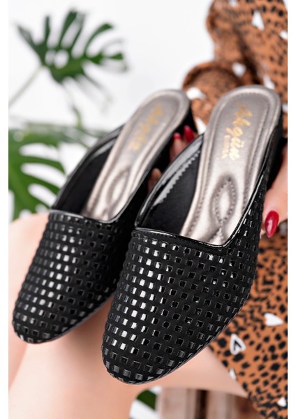 Kadın Siyah Ince Örgü Şık Terlik