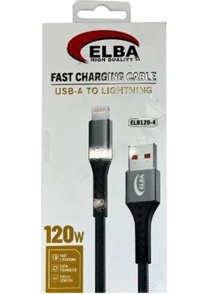ELB120-4 120W Lightning To USB 1mt Siyah Örgülü Şarj Kablosu