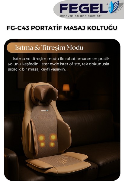 FG-C43 Taşınabilir Masaj Koltuğu – Boyun, Sırt, Bel ve Kalça Masajı,ısıtma,titreşim modelleri
