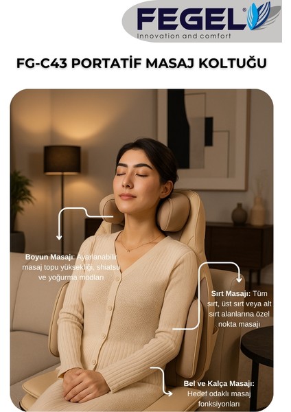 FG-C43 Taşınabilir Masaj Koltuğu – Boyun, Sırt, Bel ve Kalça Masajı,ısıtma,titreşim fırsatları