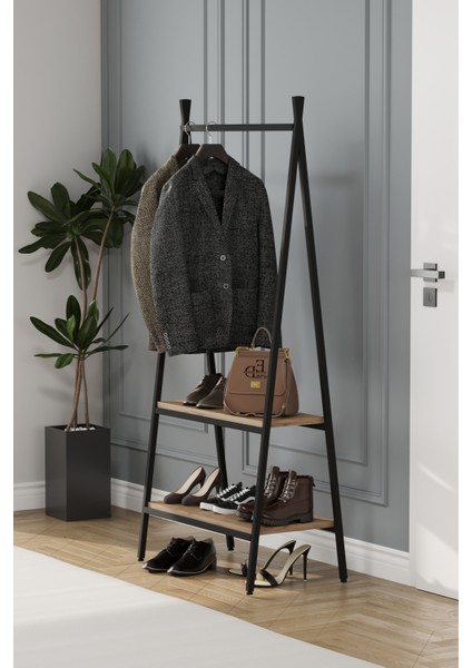 Jade Konfeksiyon Elbise Askılık , 2 Raflı Askılık , Siyah Metal - Atlantik Çam Tabla fiyatları