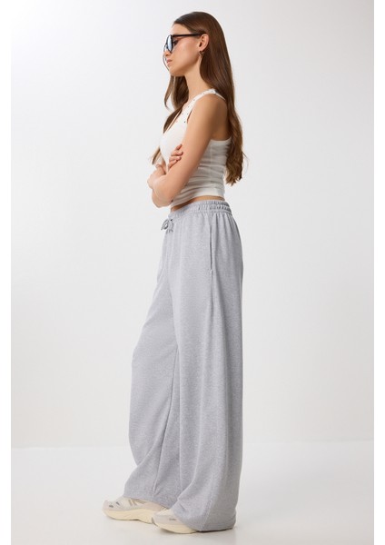 Pamuklu Barrel Fit Rahat Örme Eşofman Altı LEN0038 Gri Melanj modelleri