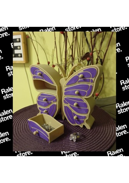 Kelebek Temalı Takı Dolabı 8 Hazneli | 17CM | Bej-Mor ( Yüksek Kalite 3D Baskı Pla ) modelleri