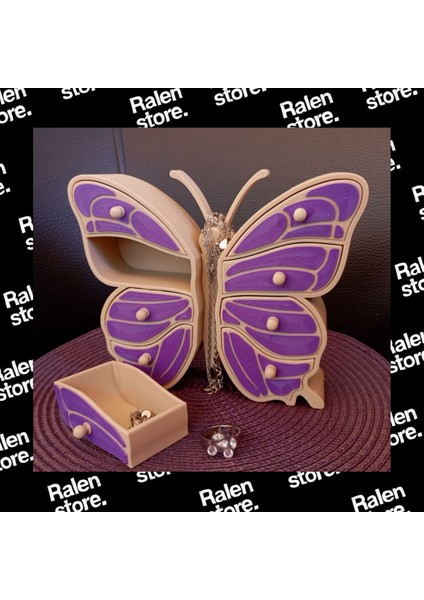 Kelebek Temalı Takı Dolabı 8 Hazneli | 17CM | Bej-Mor ( Yüksek Kalite 3D Baskı Pla ) indirimleri