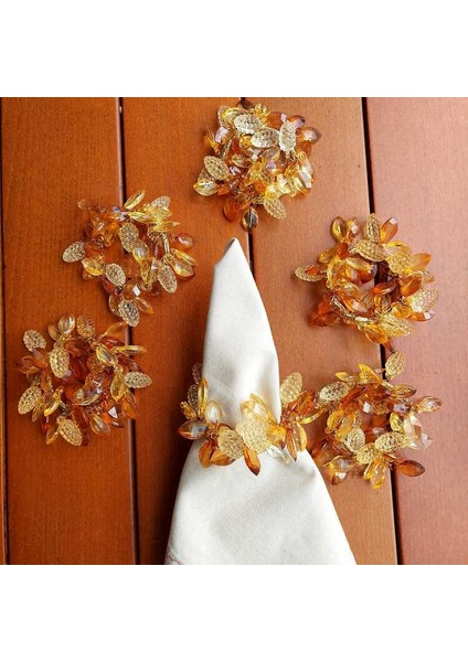 Altın Sarısı Boncuklu Halkalı Lüks Peçetelik Seti Kristal Görünümlü Sofra Aksesuarı