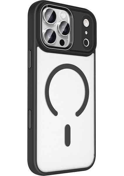 iPhone 17 Pro Max Kılıf Wireless Şarj Özellikli Mkst Krom M-Safe Silikon Kapak - Gri