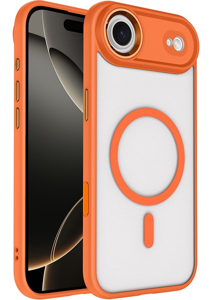 iPhone 17 Air Kılıf Wireless Şarj Özellikli Zore Krom M-Safe Silikon Kapak - Turuncu