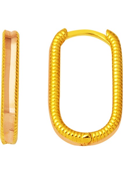Oval Ajda 14 Ayar Altın Küpe