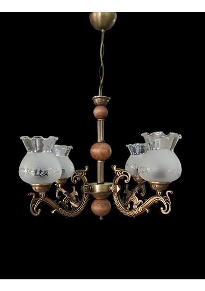 Dört Kollu Doğal Ahşaplı Elbe Zamak Döküm Avize Eskitme Mat Beyaz Camlı fiyatları